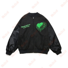 Dark Icon Embroidery Baseball Jacket Men Leather Patchwork High Street Men's Jackets Black Green